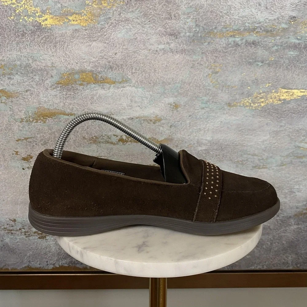 Skechers Shoes Womens Size 8.5 Brown Leather Slip On Comfort Loafers SN 136242